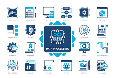 data processing solid icon set vector image