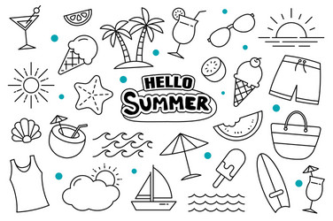 hello summer doodle on white background vector