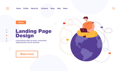man sitting on globe and sending emails vector image