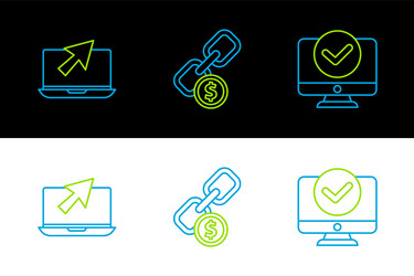 set line computer monitor laptop and cursor vector image