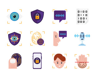 Twelve biometric verification icons vector