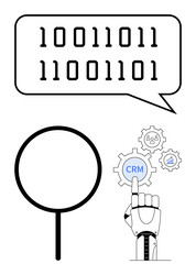binary code speech bubble robotic hand managing vector image