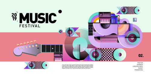 Colorful music festival for event banner vector