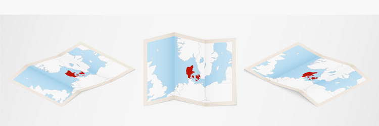 folded map denmark in three different versions vector image