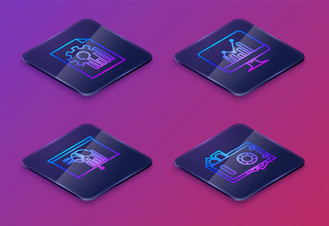 set isometric line document with graph chart vector image
