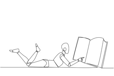 single continuous line drawing smart robot lying vector image
