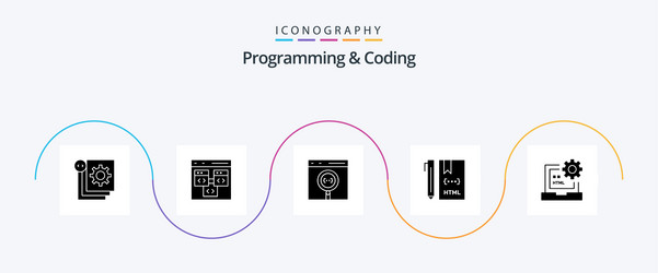 programming and coding glyph 5 icon pack vector image