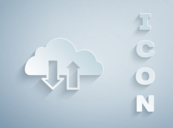 Paper cut cloud download and upload icon isolated vector