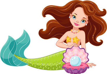 Lovely Mermaid with Pearl Shell Vector Image