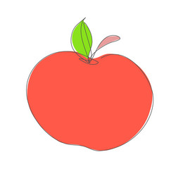 red apple in continuous line drawing sketchy vector image