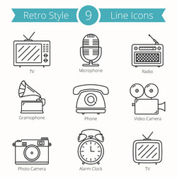 retro style objects line icons vector