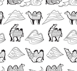 seamless pattern with camels desert and hills vector image