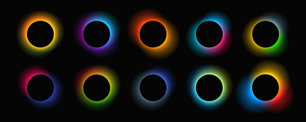 set of circle illuminate light frames with color vector image
