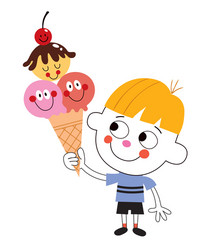 little boy eating ice cream cone vector