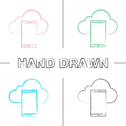 Smartphone cloud storage hand drawn icons set vector