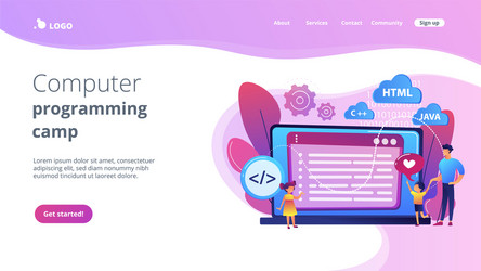 Computer programming camp concept landing page vector