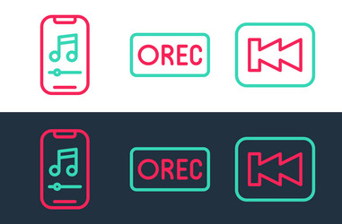 set line rewind button music player and record vector image