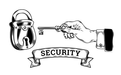 concept of security - hand with key opens closes vector image