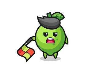 lime character as line judge hold flag down vector image