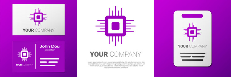 logotype computer processor with microcircuits cpu vector image
