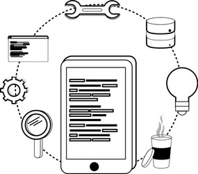 outline smartphone programming code and industry vector