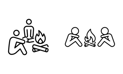 two people sitting by the campfire icon thin line Vector Image