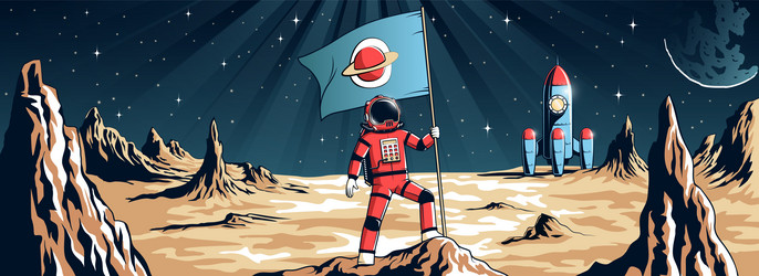 astronaut in spacesuit stands on an alien terrain vector image