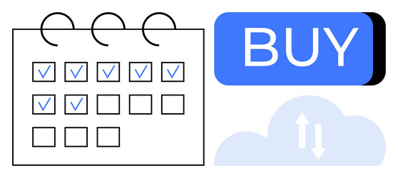 calendar with checked dates and cloud sync arrows vector image