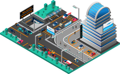 futuristic cityscape isometric composition vector