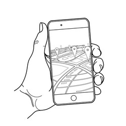 graphic hand with smartphone vector