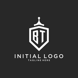 bt monogram logo initial with shield guard shape vector image