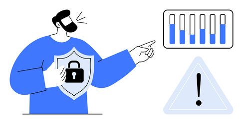 man highlighting security alert with chart vector image