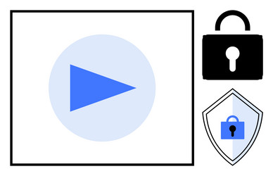 blue play button with security lock and shield vector image