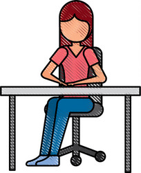 Cartoon girl sitting on chair with office desk vector