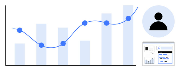 data growth analytics with line chart bar graph vector image