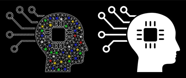 Glowing Brain Circuit Mesh Icon vector image