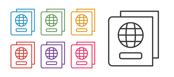 set line passport with biometric data icon vector image