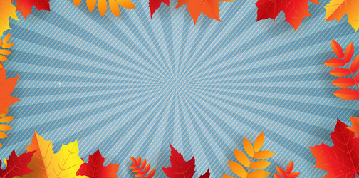 Autumn border with bright leaves blue background vector