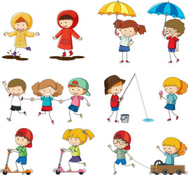 Cute Doodle Kids Characters Vector Image