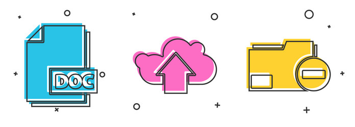 set doc file document cloud upload vector image