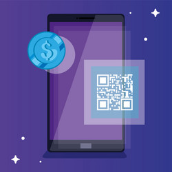 smartphone with scan code qr and coin vector image