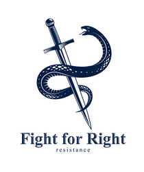 snake and dagger serpent wraps around a sword vector image