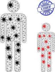 wireframe mesh man figure icons with pathogen vector image