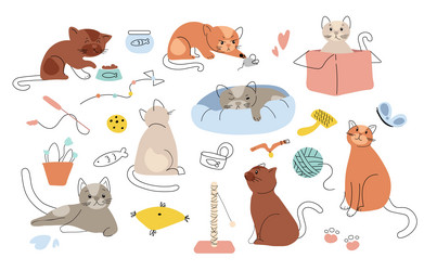 cat growth doodle set vector