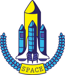 badge with spaceship in it and space lettering vector image