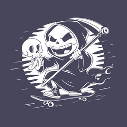 cartoon grim reaper skateboarding with skull Vector Image