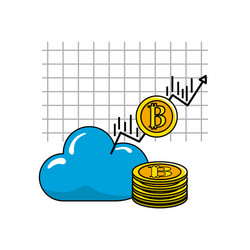 cloud data with arrow and bitcoin currency vector