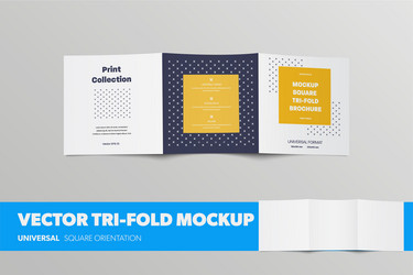 mockup open square tri-fold with presentation vector