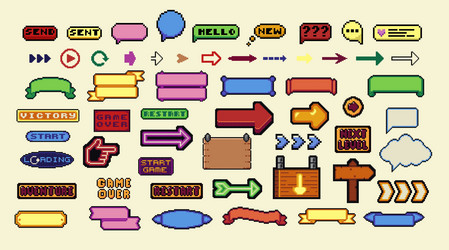 pixel art frames retro 8 bit buttons arrows vector image