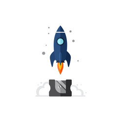 rocket launching from platform with blue vector image